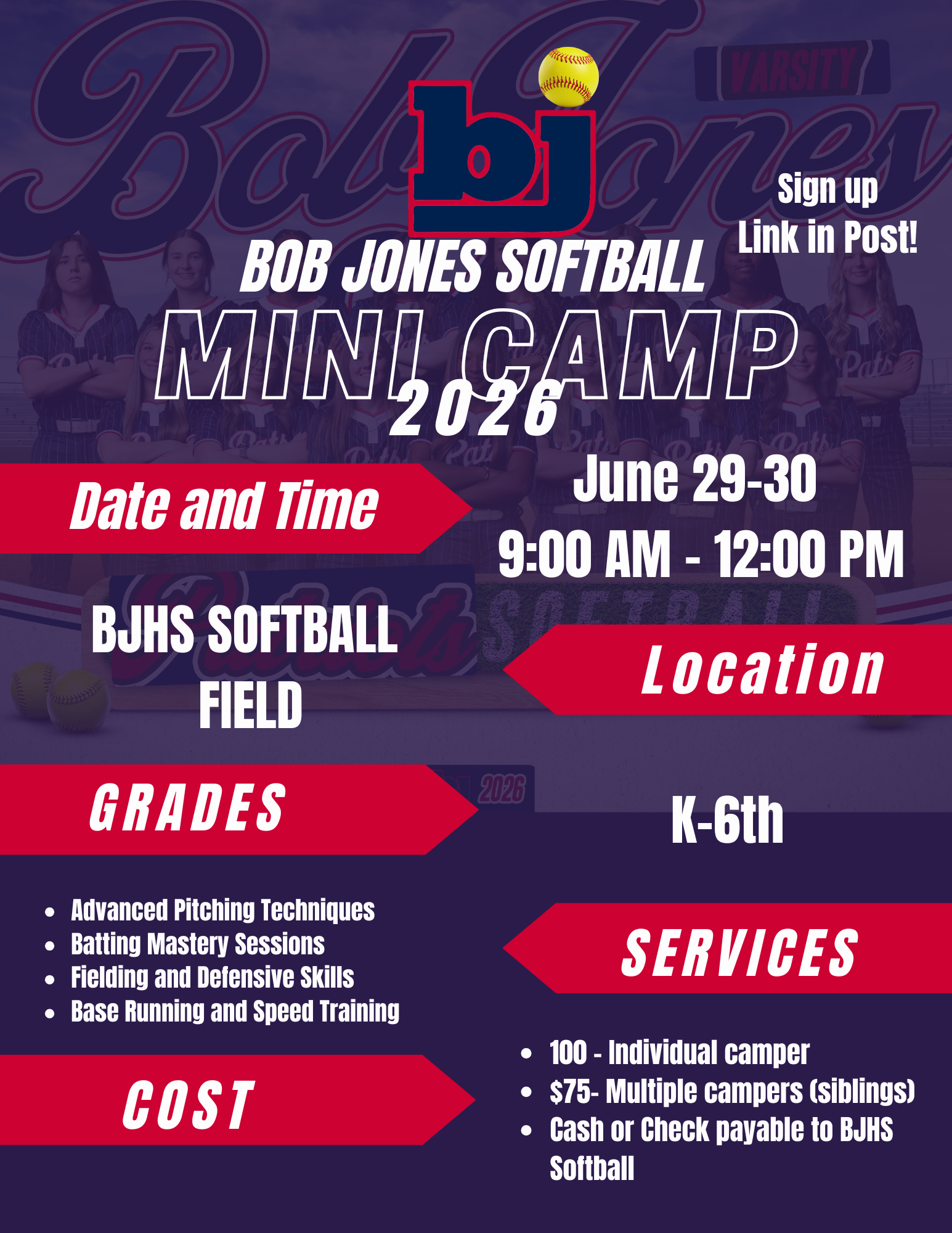Bob jones Softball Youth Camp